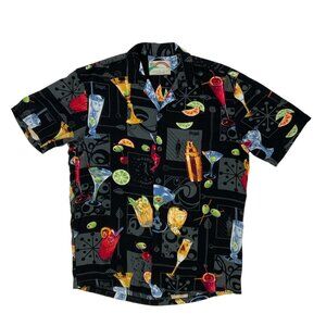 Paradise Found Mens Happy Hour Hawaiian Shirt XS/S Black Cocktails Short Sleeves